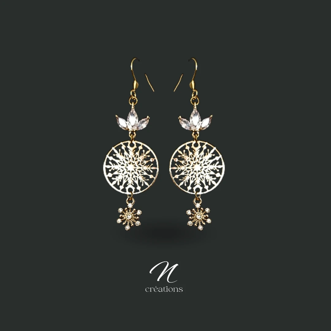 Boucles flocons neige dorés