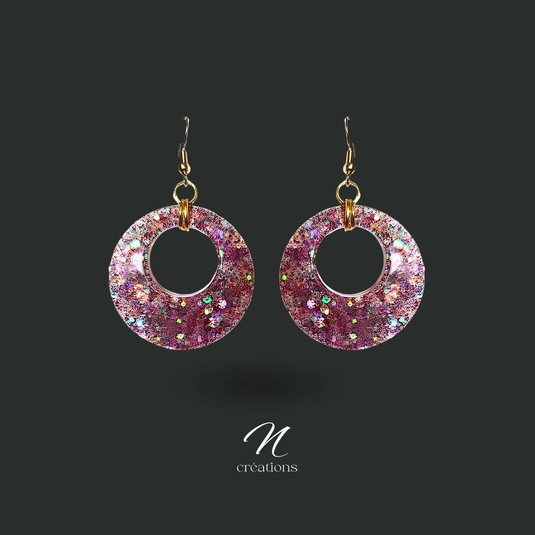 Créoles bombées dorées paillettes holographiques