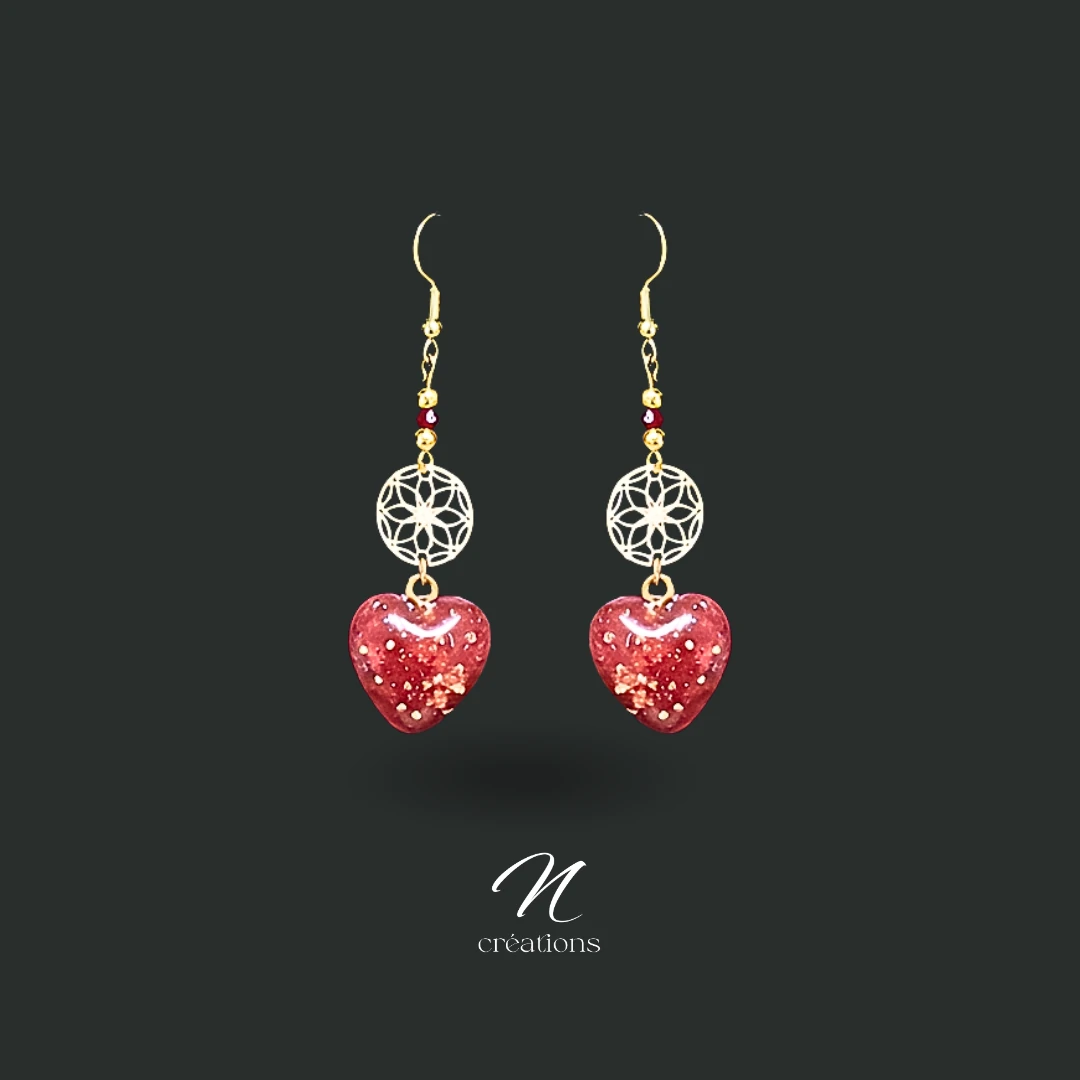 Boucles Cœurs Bombés Résine