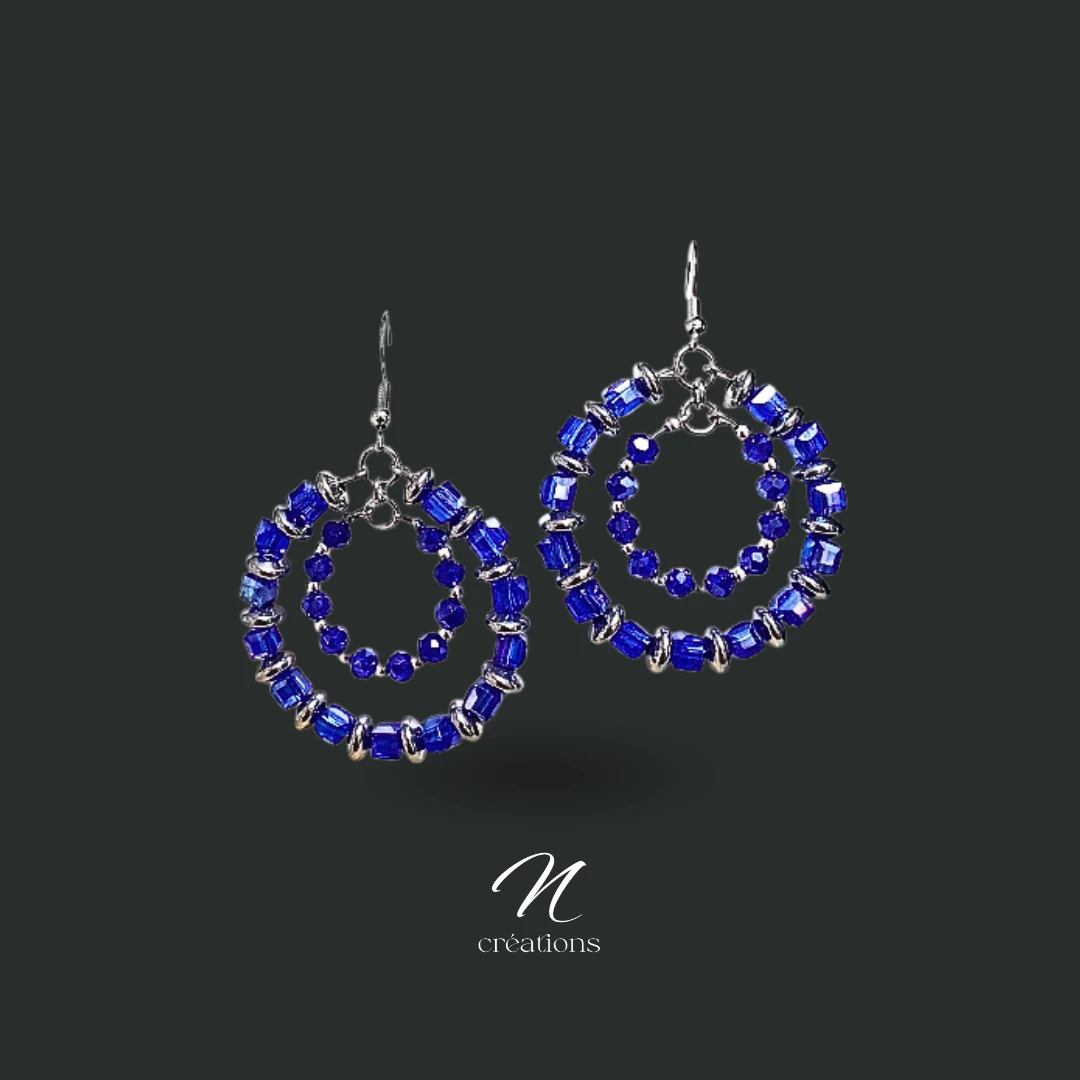 Doubles créoles cristal bleu