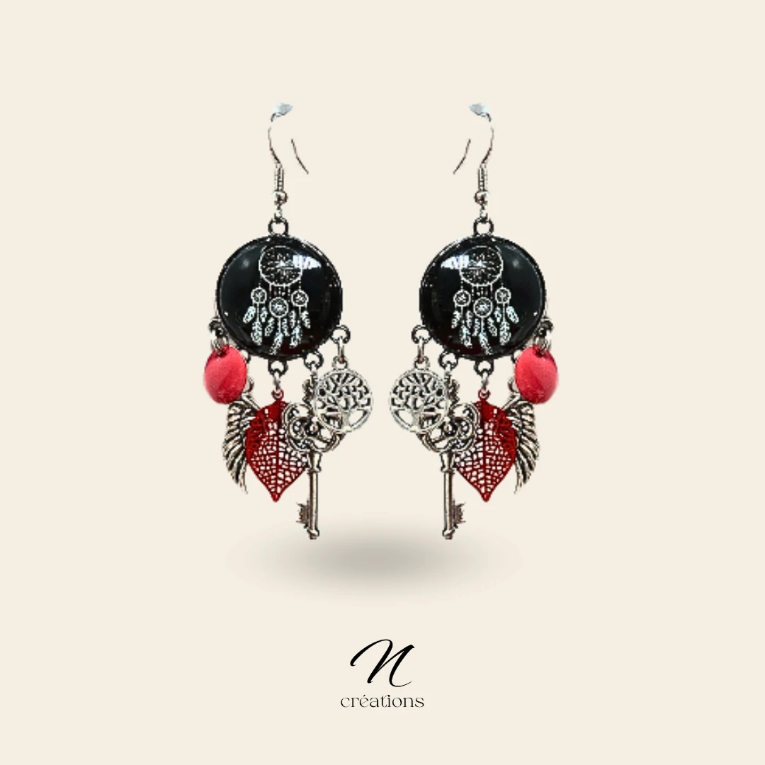 Boucles attrape-rêves cabochons noirs