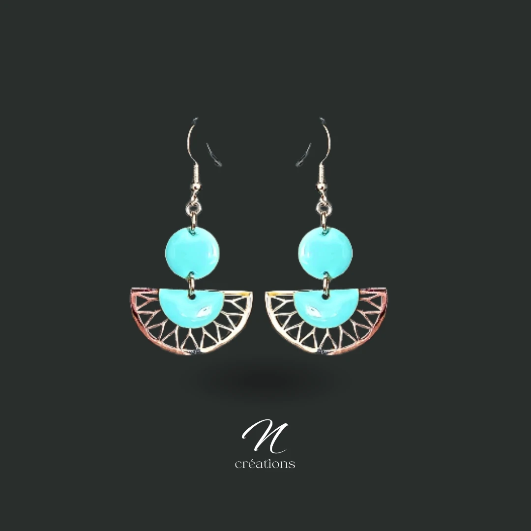 Boucles éventails émail turquoise