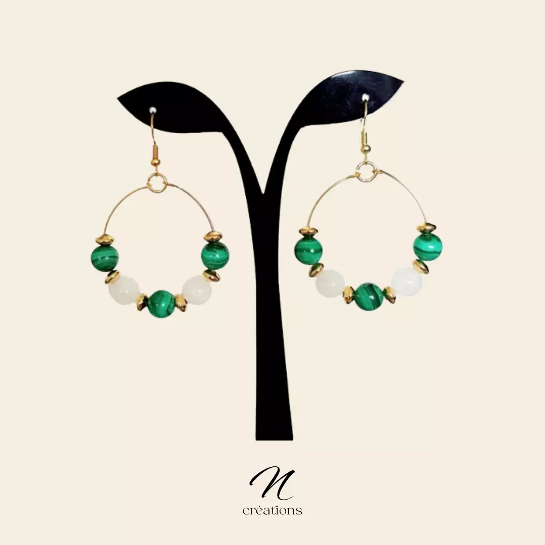 Créoles dorées Malachite Lune