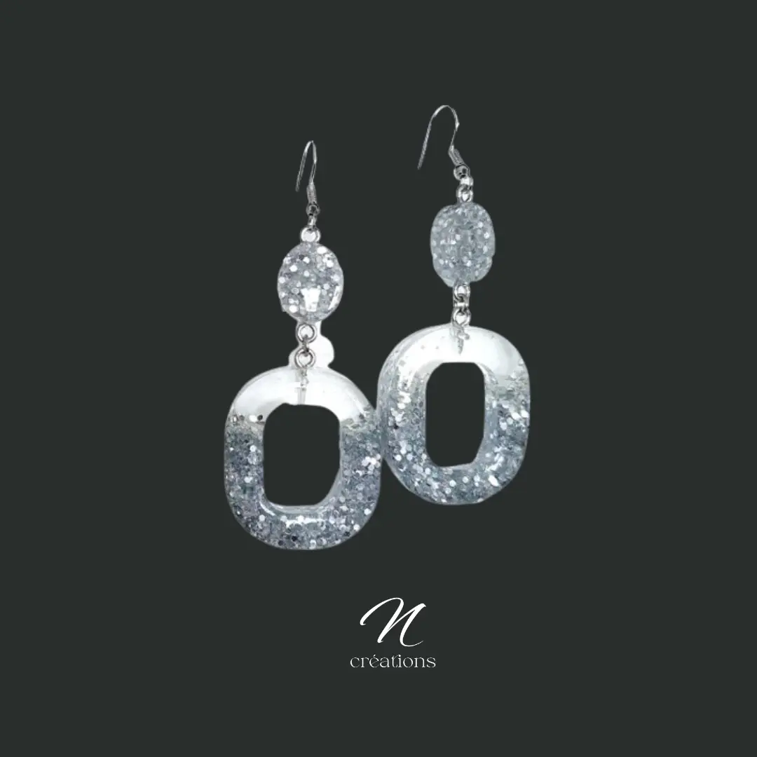 Créoles ovales paillettes argentées