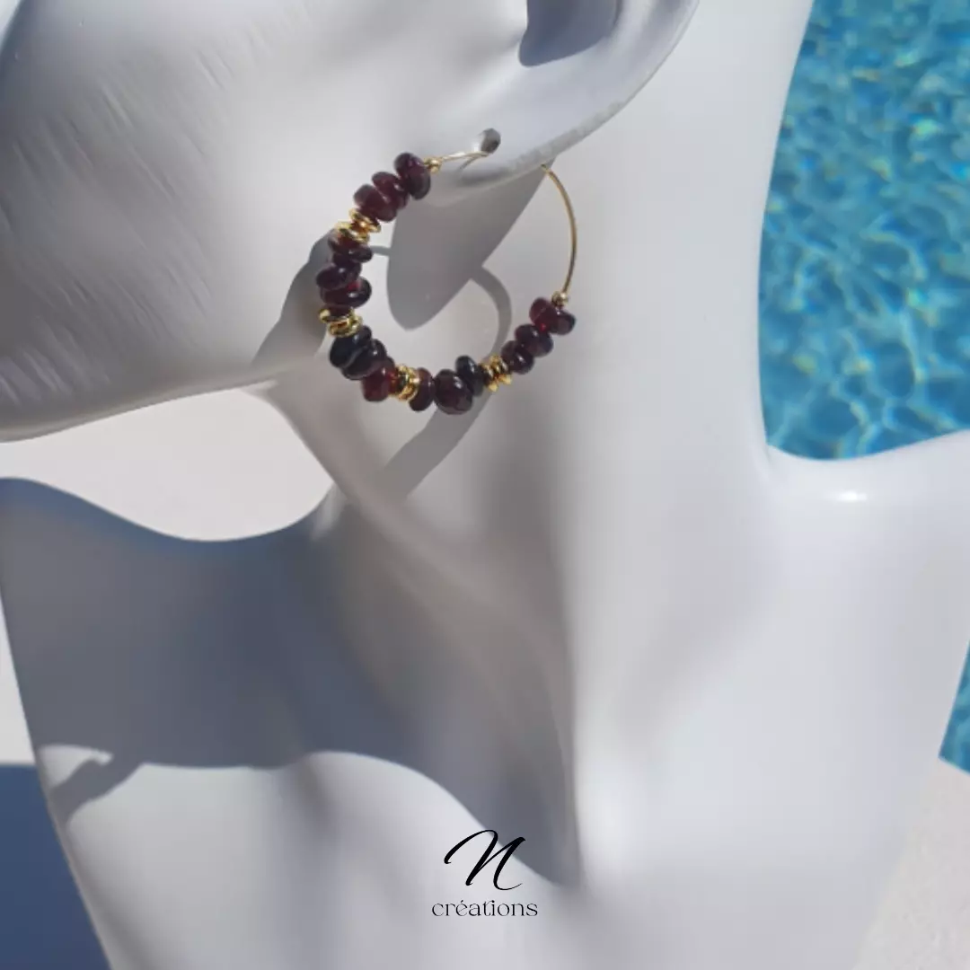 Créoles dorées Grenat unique