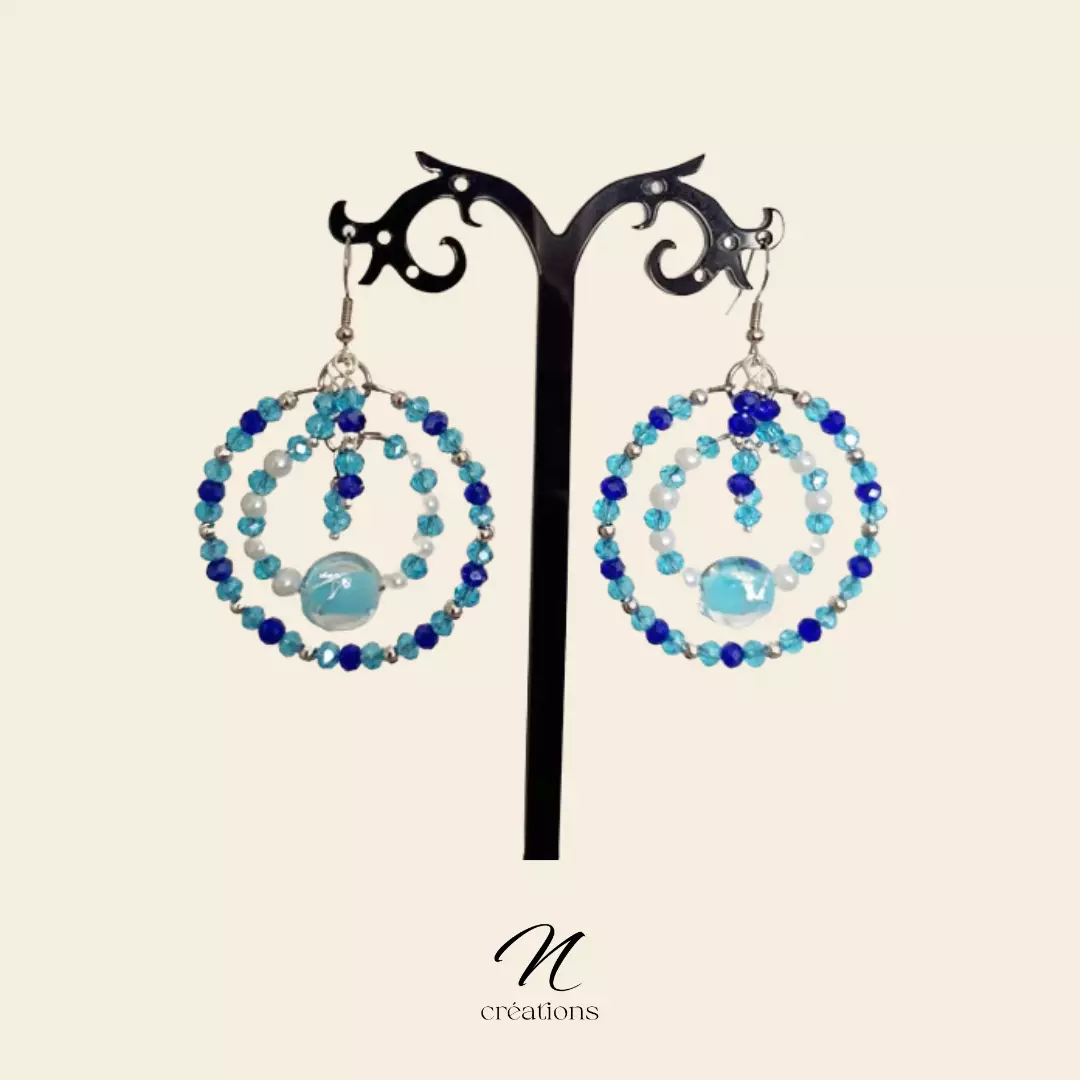 Doubles créoles perles bleues