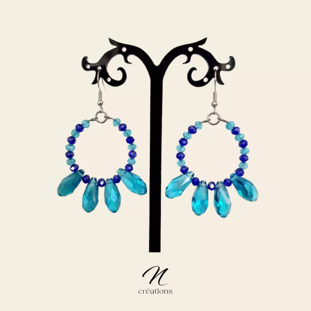 Créoles cristal bleu mer