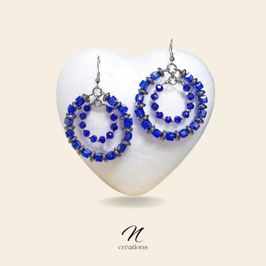 Doubles créoles cristal bleu