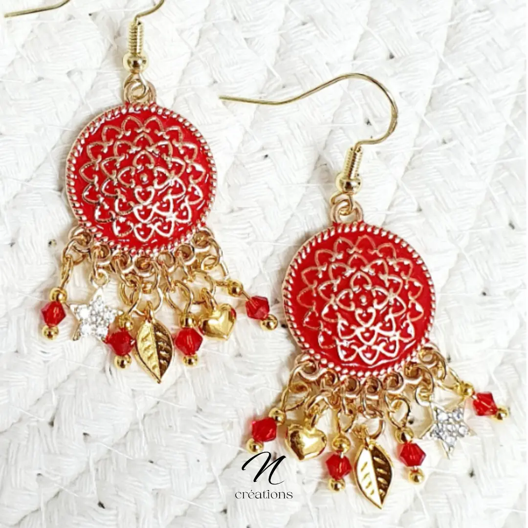 Boucles Mandala rouge et or