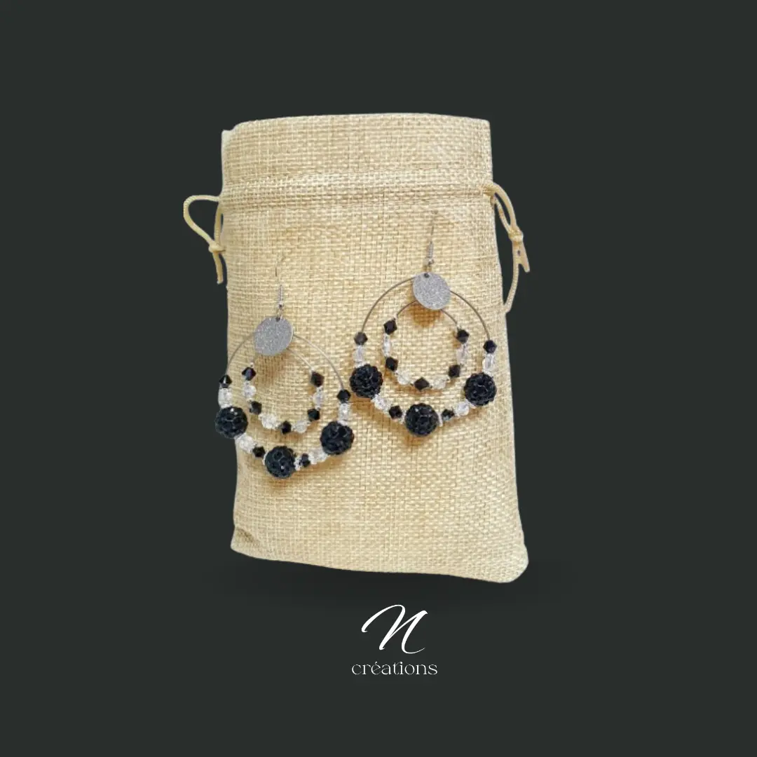 Doubles créoles Shamballa strass noir