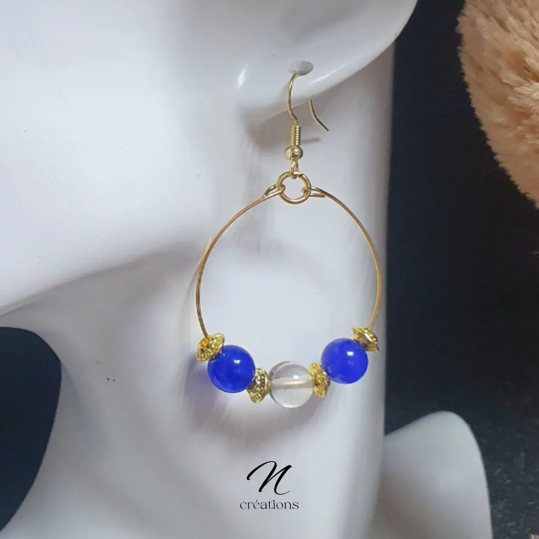 Créoles Perles Verre Bleu