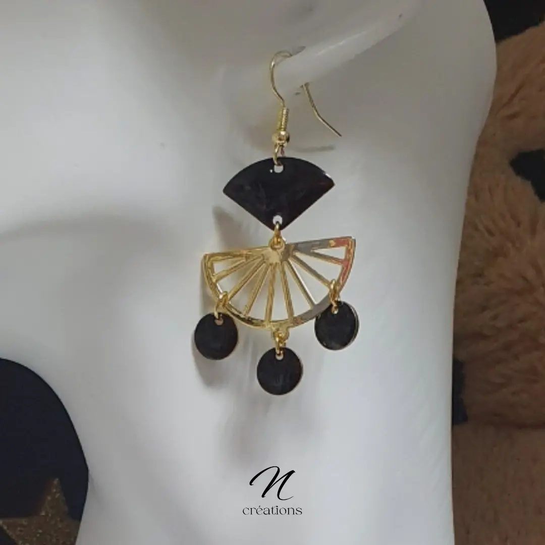 Boucles d'Oreilles Dorées Émail Noir