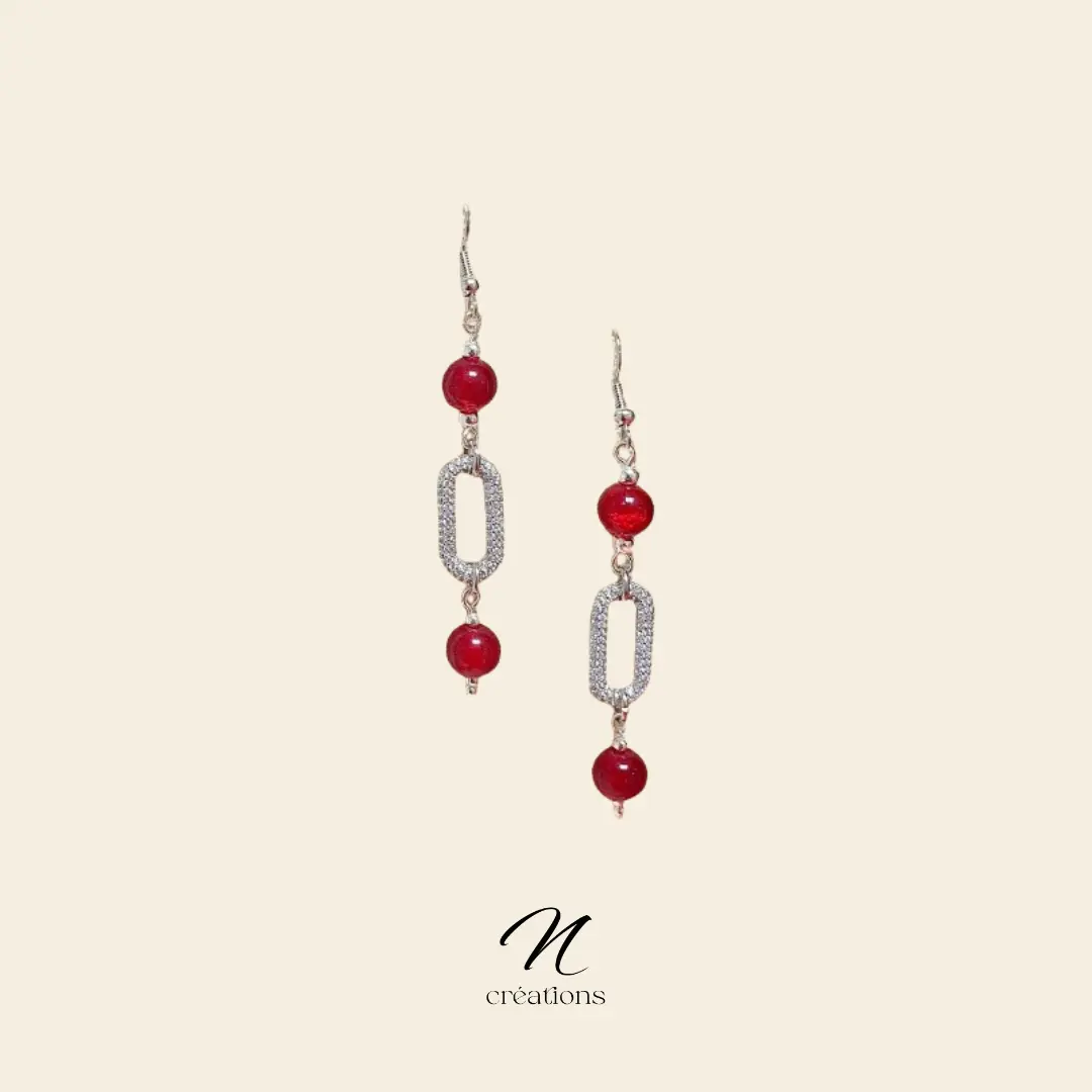 Boucles Rouge Connecteurs Strass Ovales