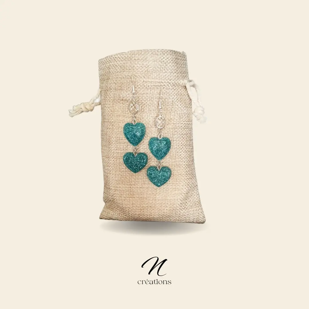 Boucles d'oreilles argentées cœurs paillettes
