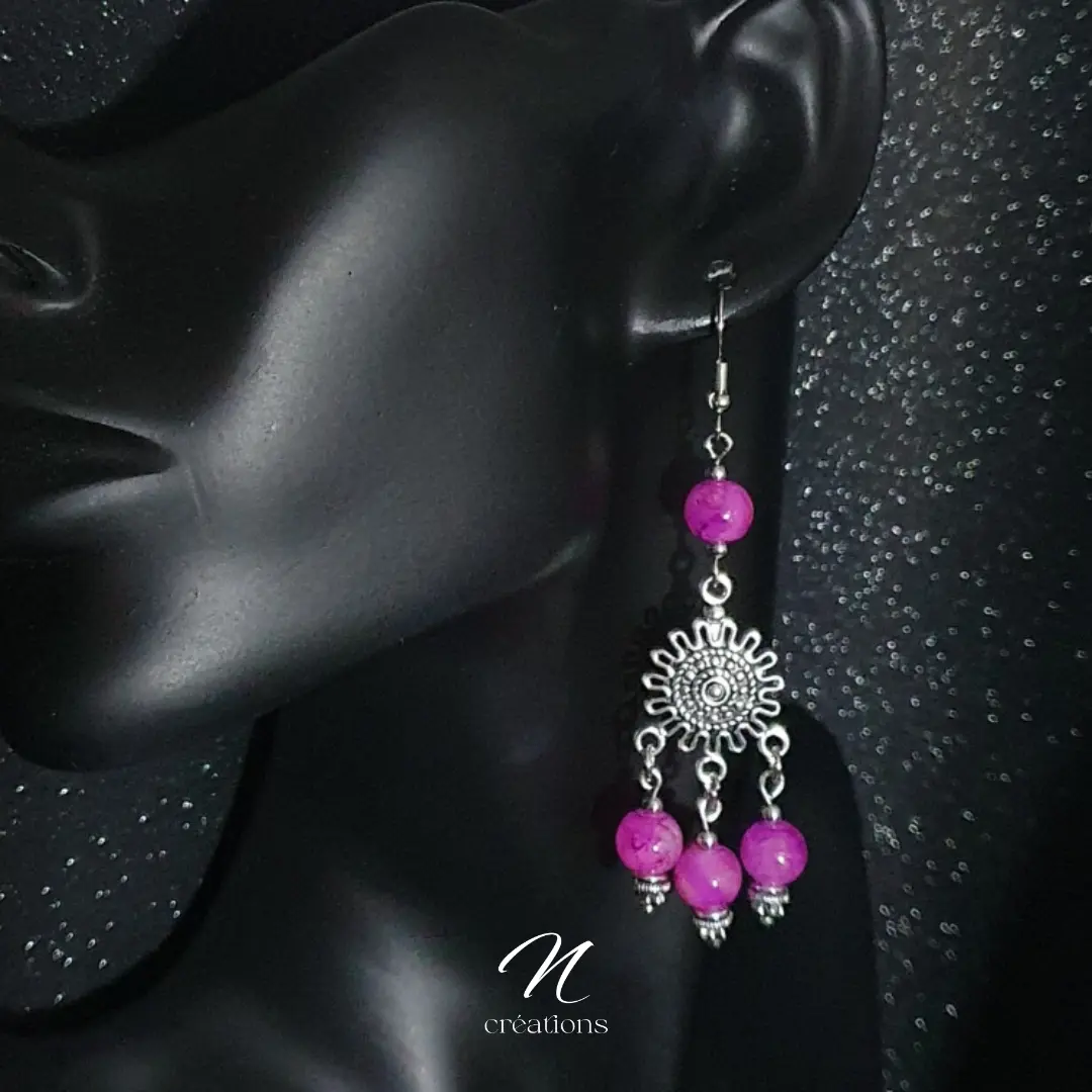 Boucles d'oreilles bohême fuchsia