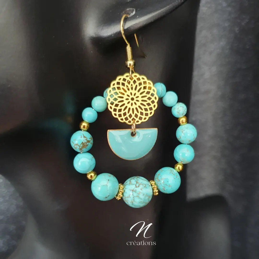 Créoles turquoises dorées