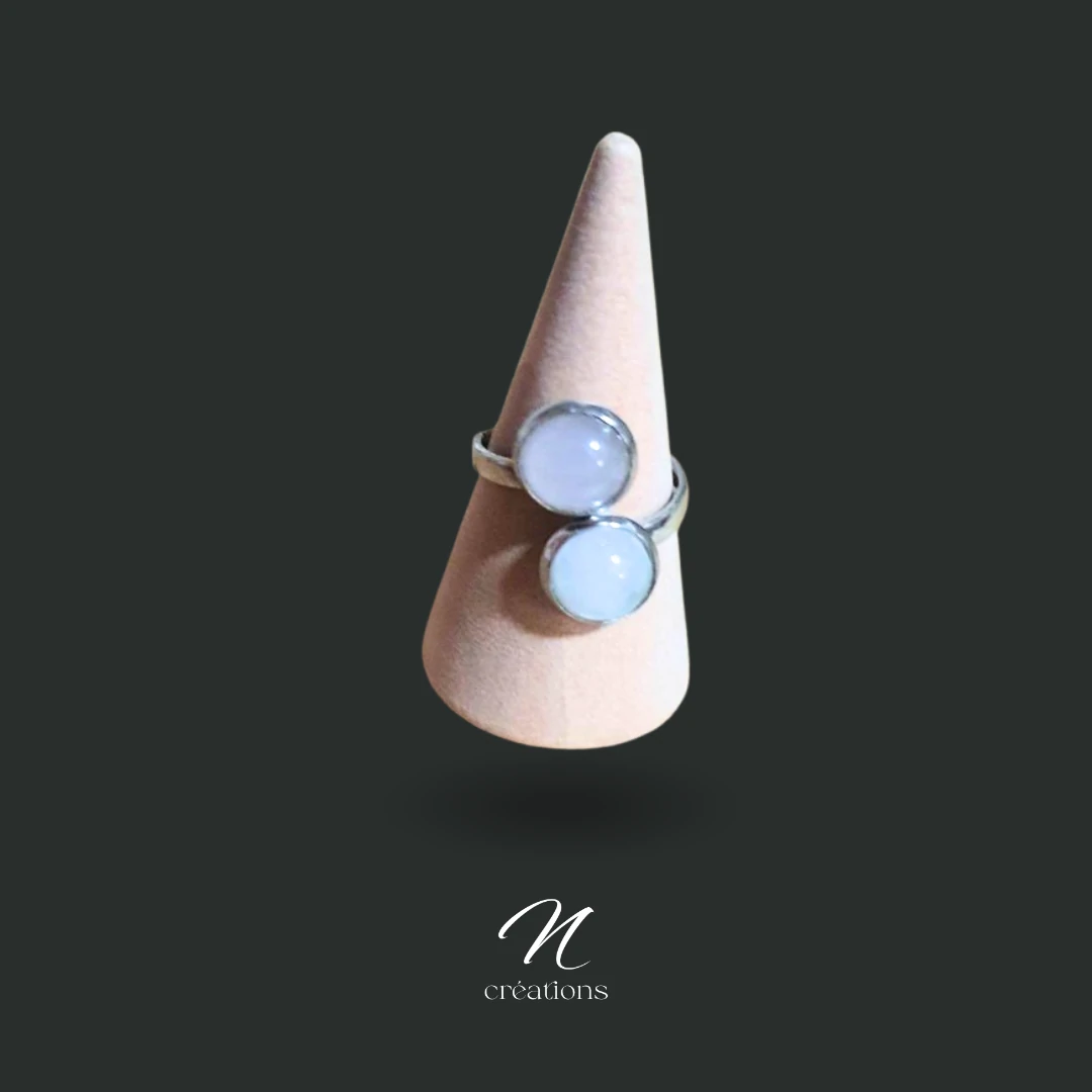 Bague quartz rose double cabochon