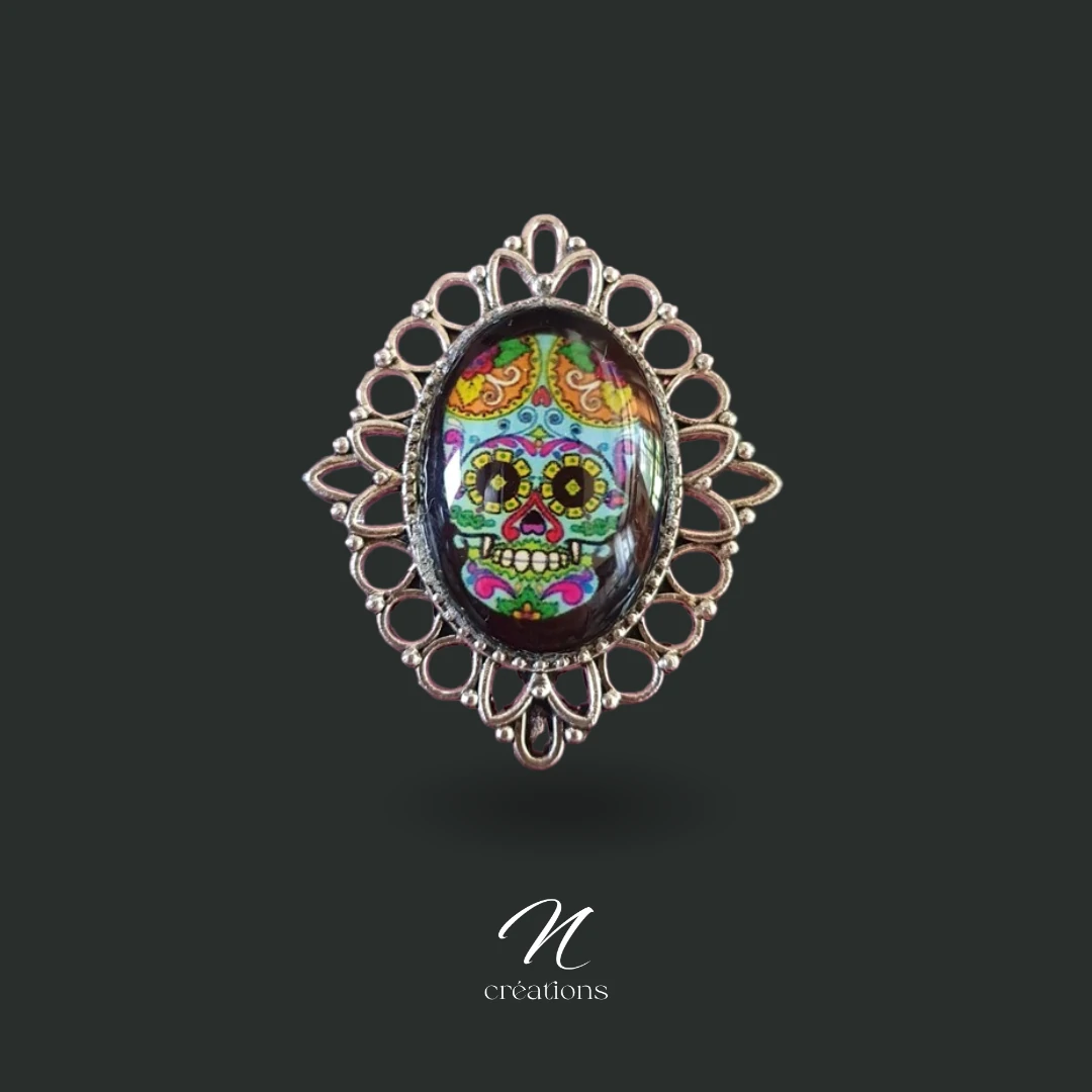 Bague losange tête de mort turquoise