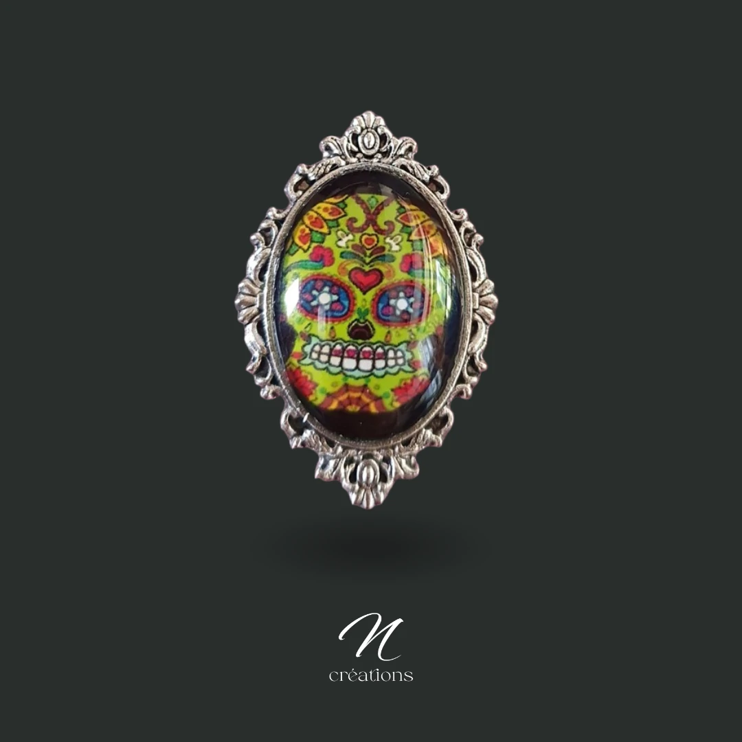 Bague ajustable calavera colorée
