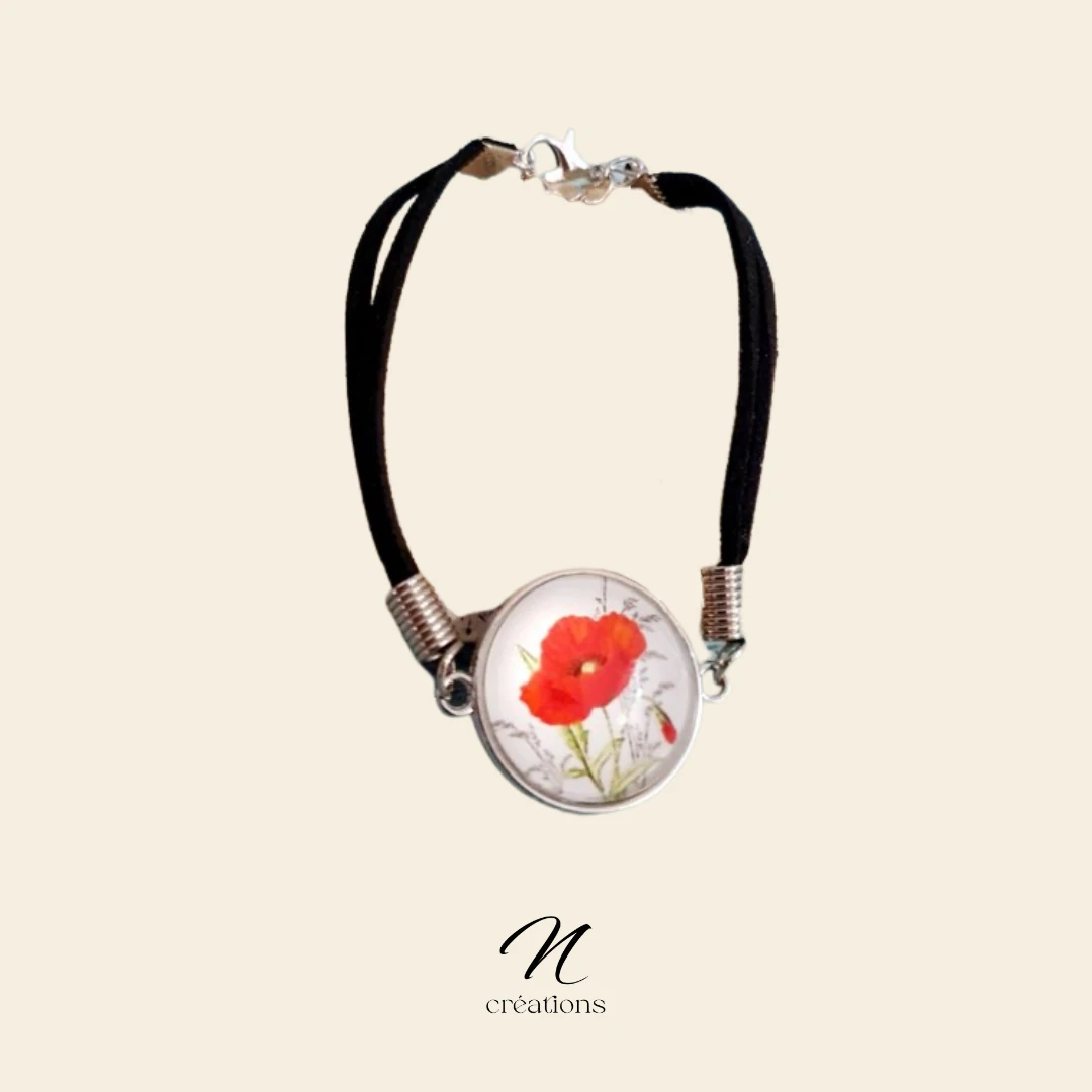 Bracelet velours noir coquelicot