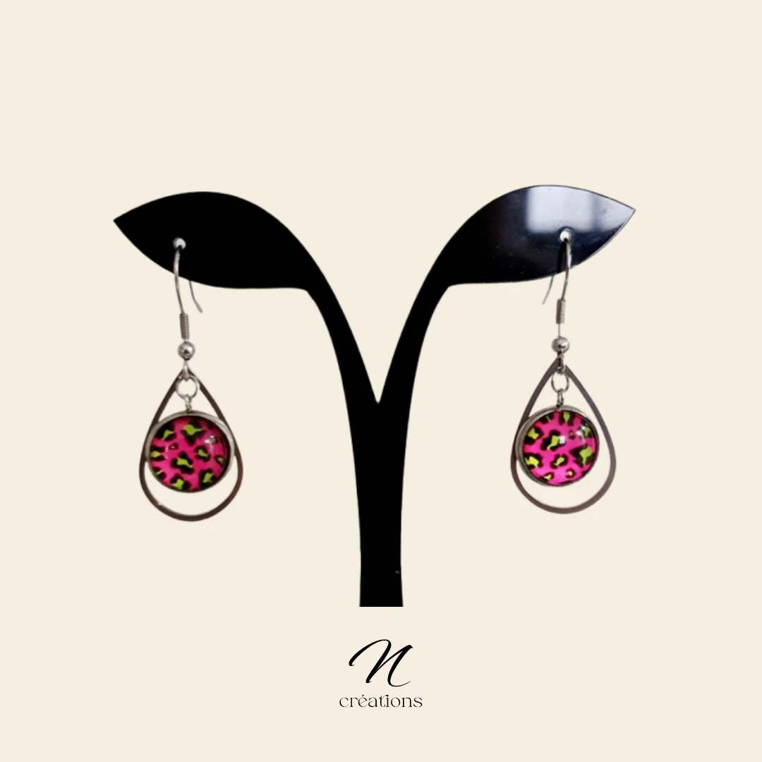 Boucles gouttes léopard fuchsia