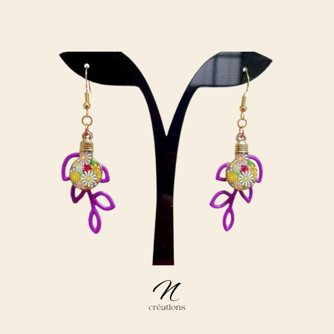 Boucles d'oreilles fleurs violettes