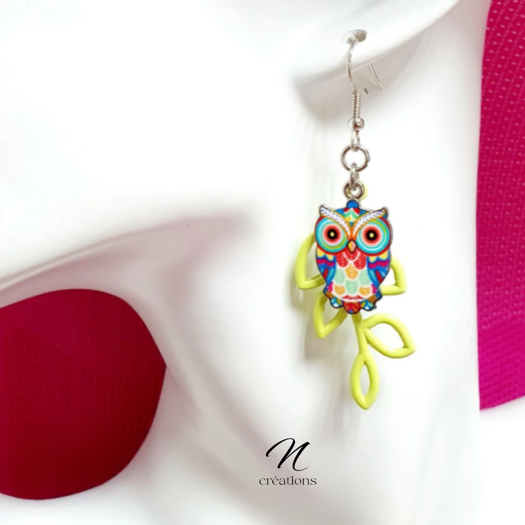 Boucles d'oreilles hiboux fluo