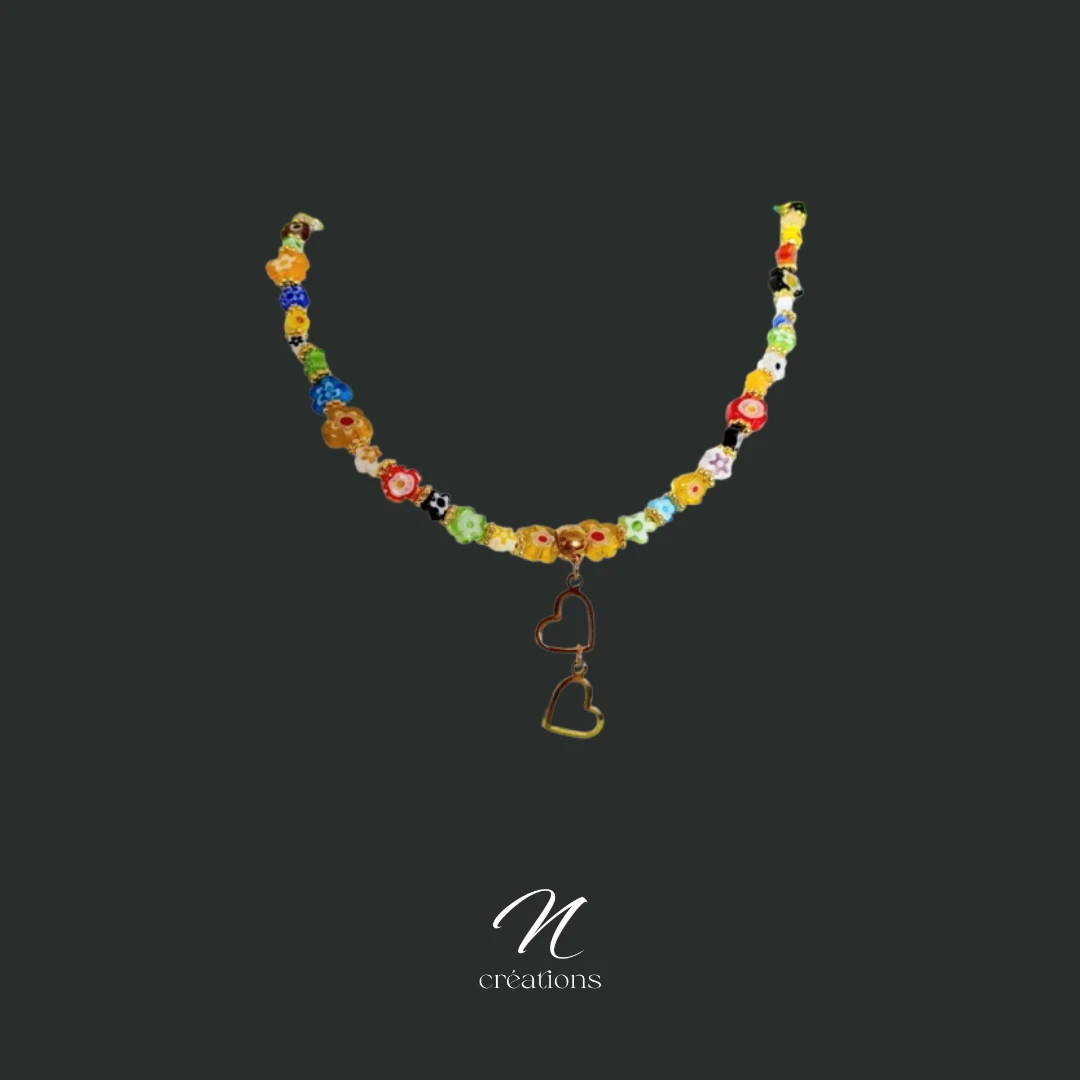 Collier Millefiori fleurs multicolores