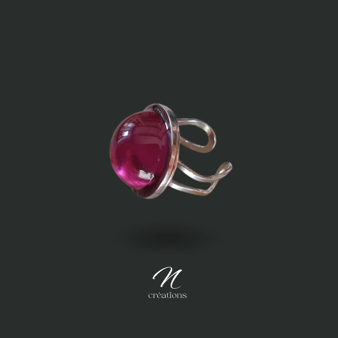 Bague ajustable cabochon mauve