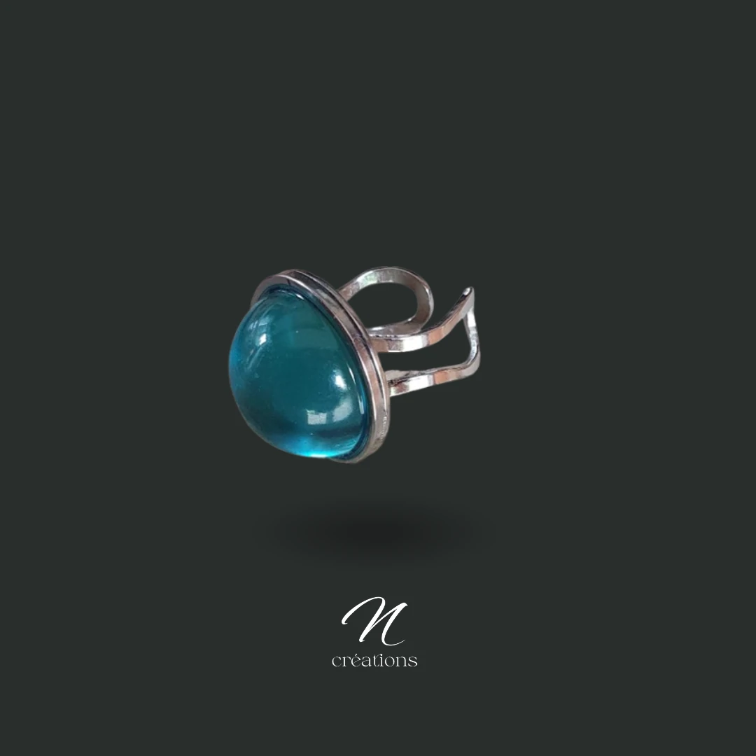 Bague ajustable cabochon azur