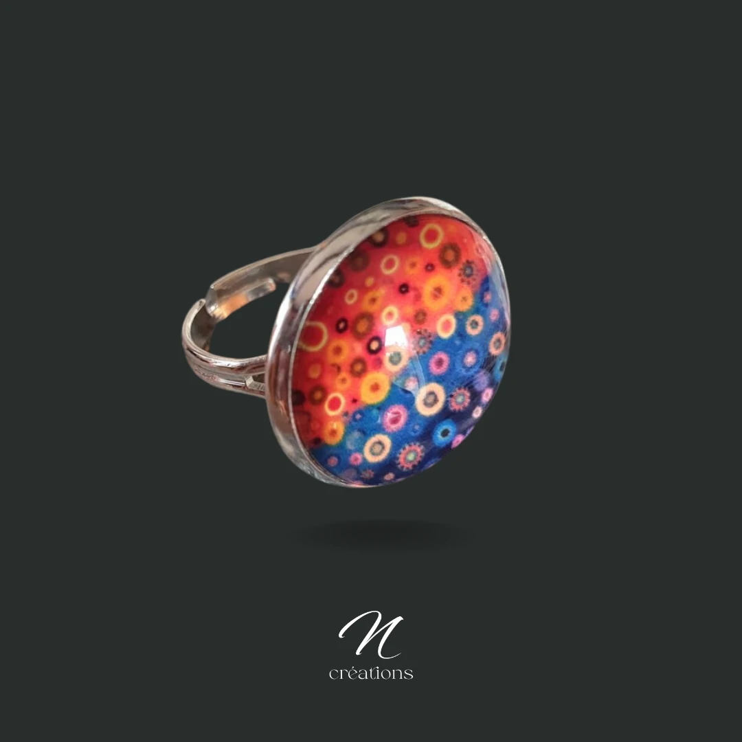 Bague cabochon bicolore en verre