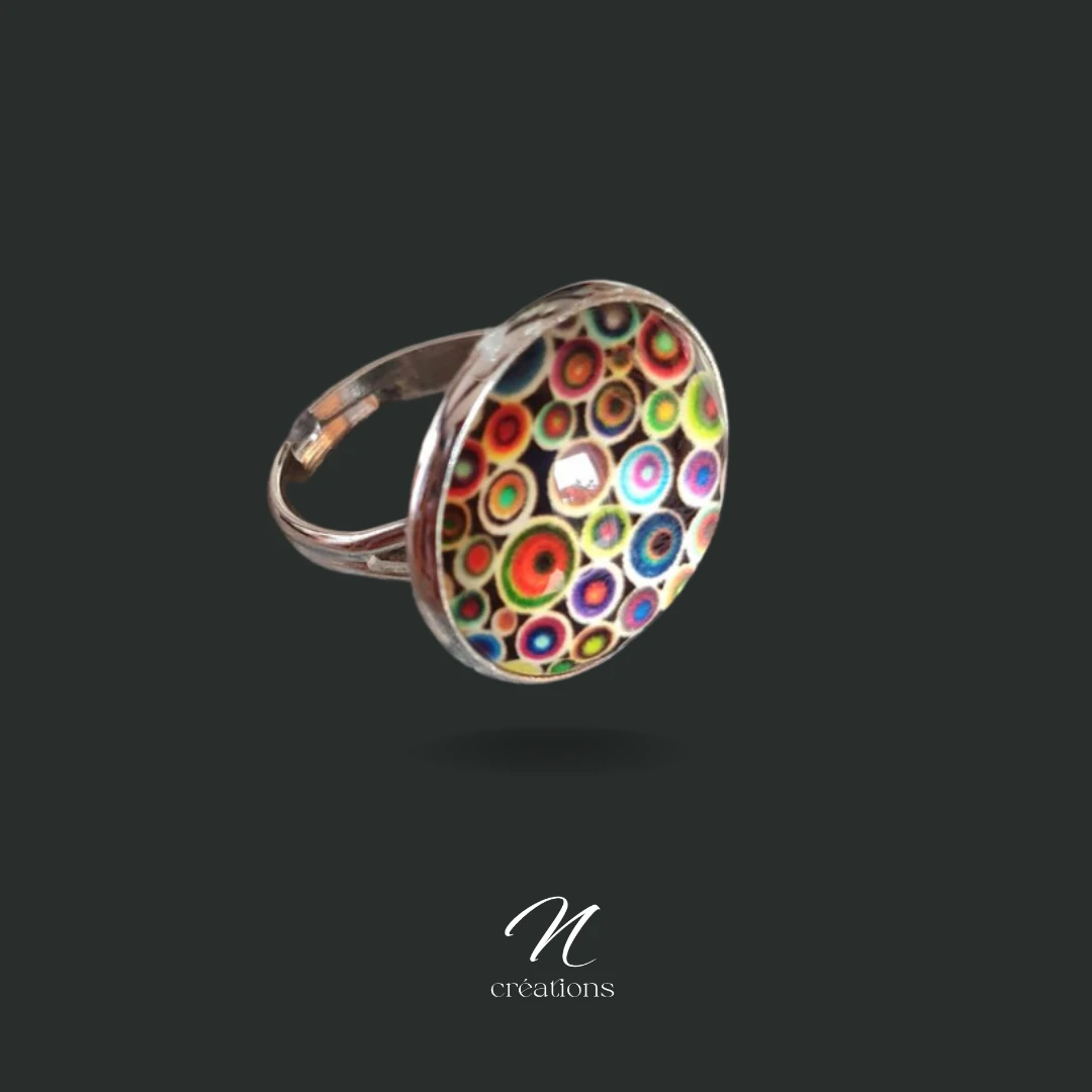 Bague ronde cabochon coloré