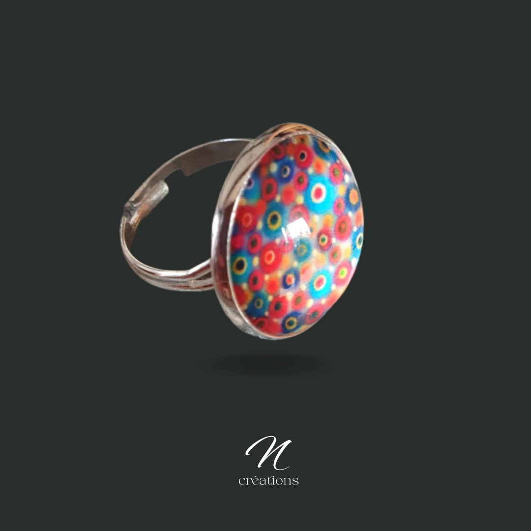 Bague ajustable cabochon multicolore