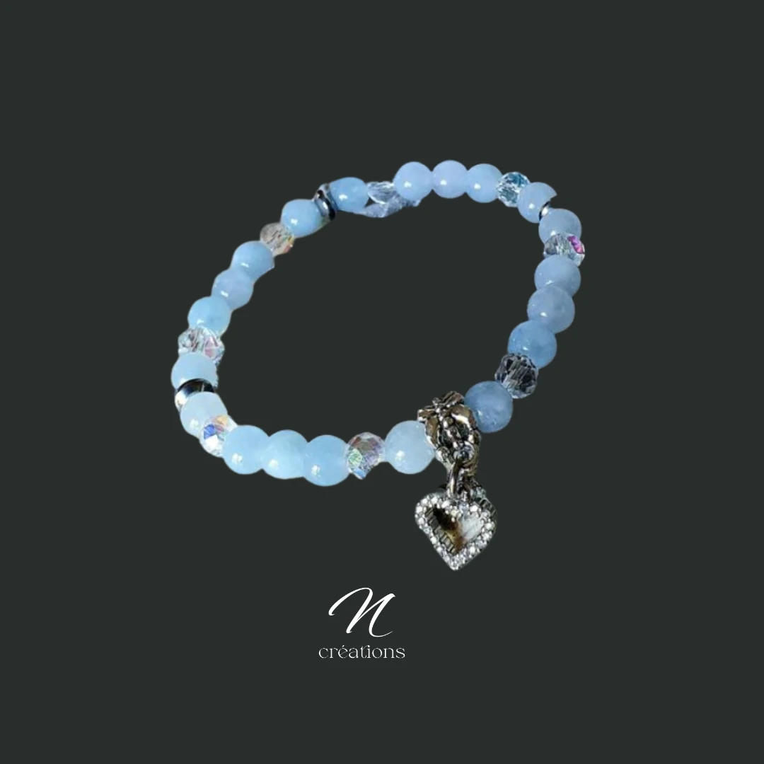 Bracelet extensible aigue-marine cristal
