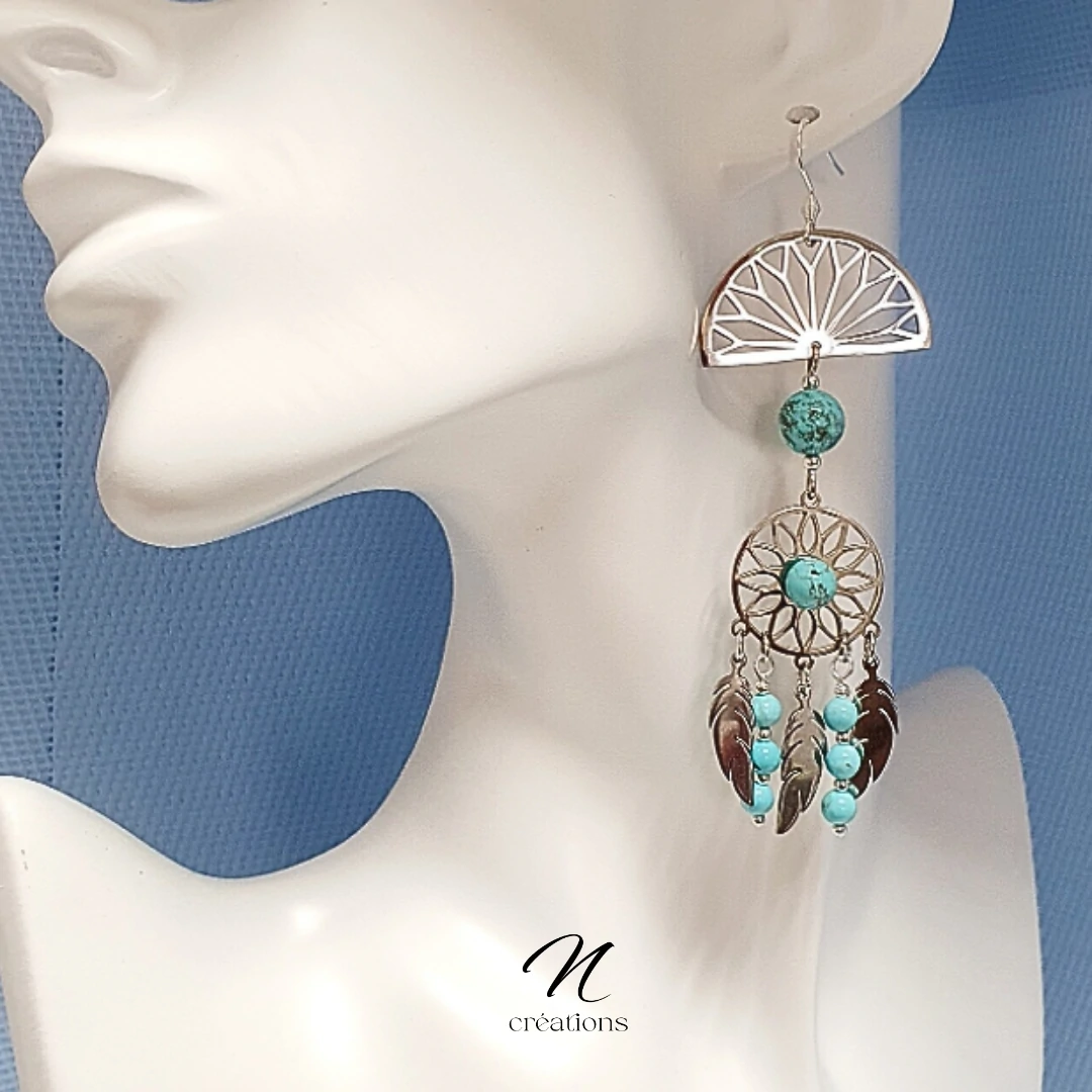 Boucles d'Oreilles Aztèque Turquoise