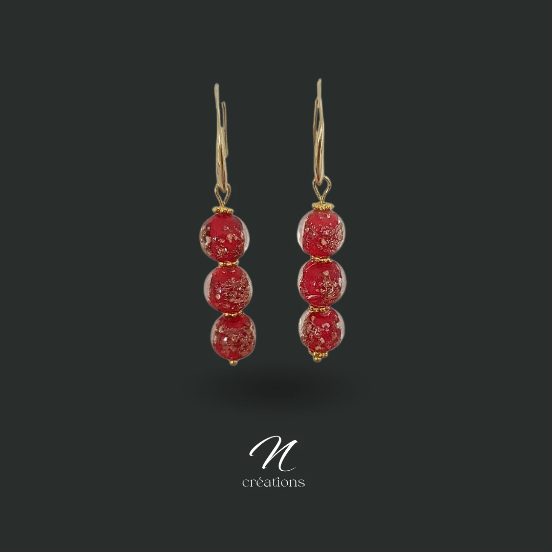 Boucles d'oreilles perles de Lampwork rouge