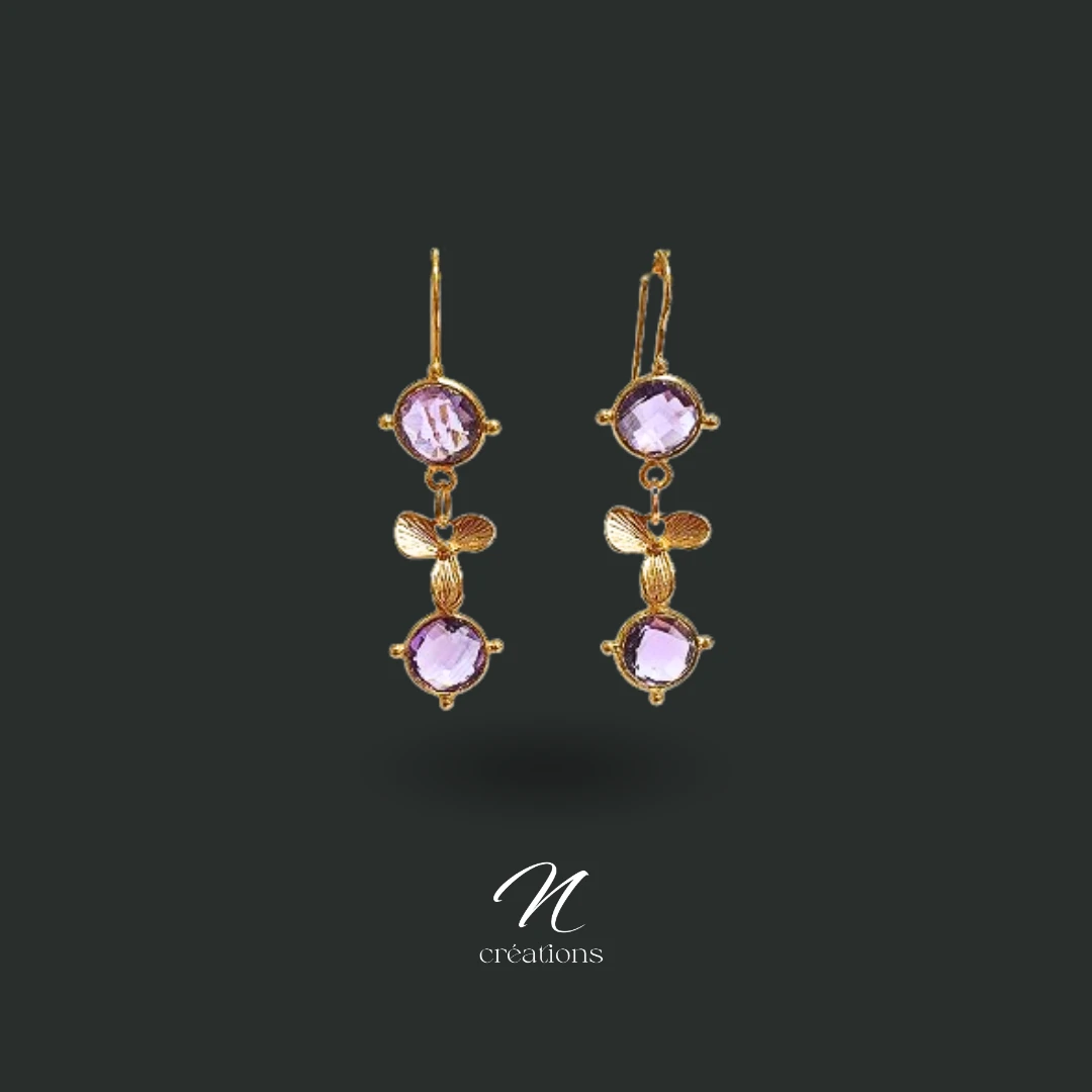 Boucles d'oreilles Orchidée et Améthyste