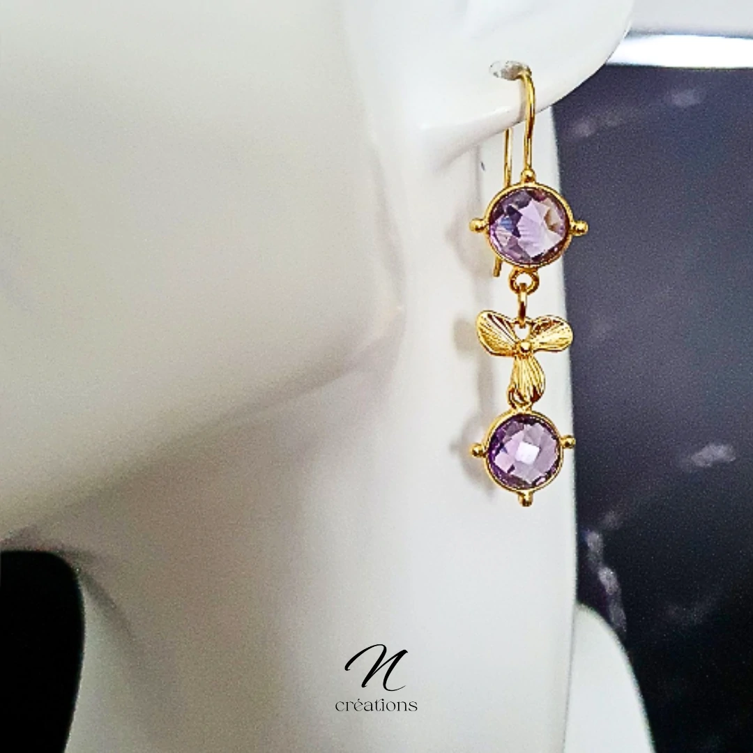 Boucles d'oreilles Orchidée et Améthyste