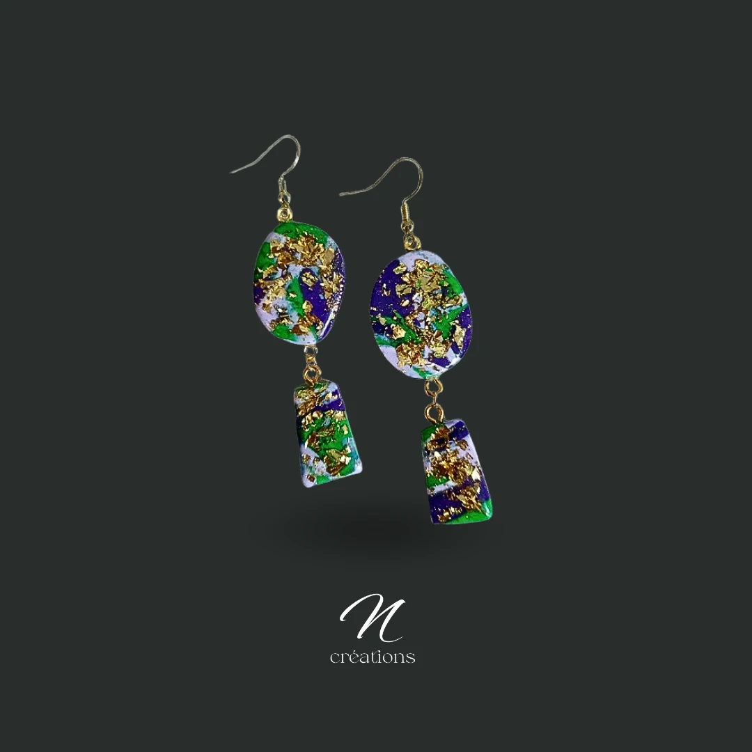 Boucles d’oreilles AURORA Polymère et Feuilles d’Or