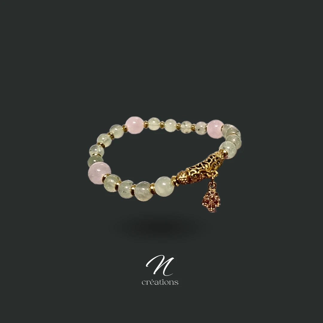 Bracelet Préhnite et Quartz Rose