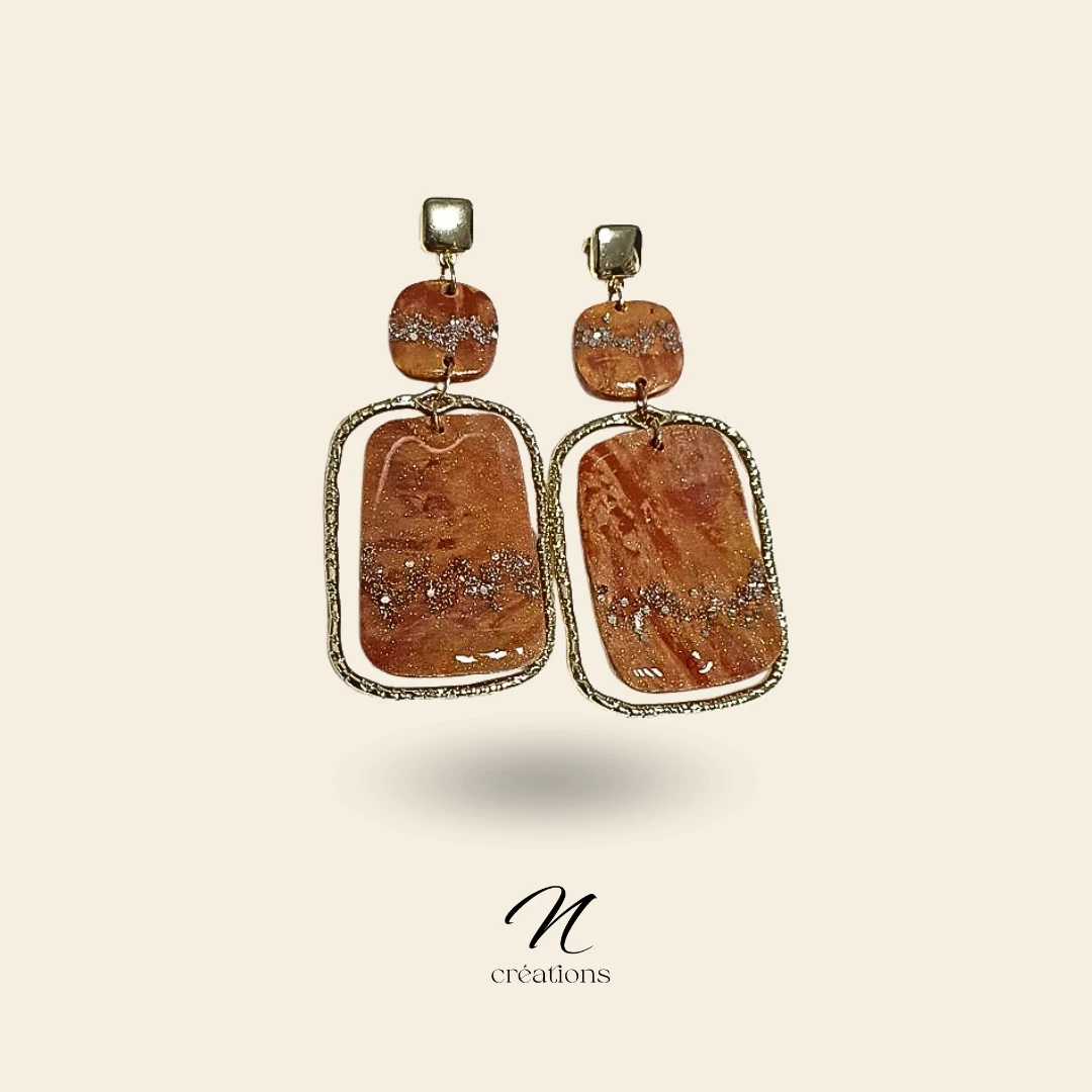 Boucles d’oreilles Rectangles Caramel Rosé