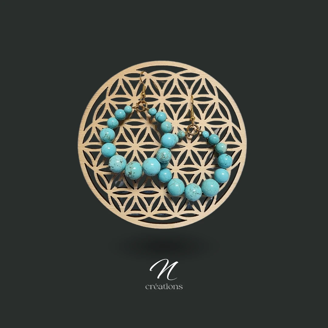 Créoles Perles Turquoises Marbrées