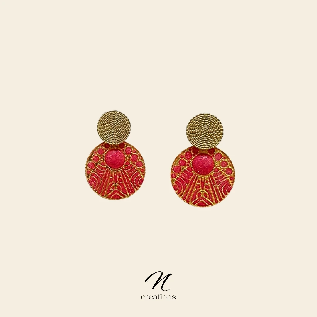 Les Boucles d’oreilles filigranes argile polymère rouge