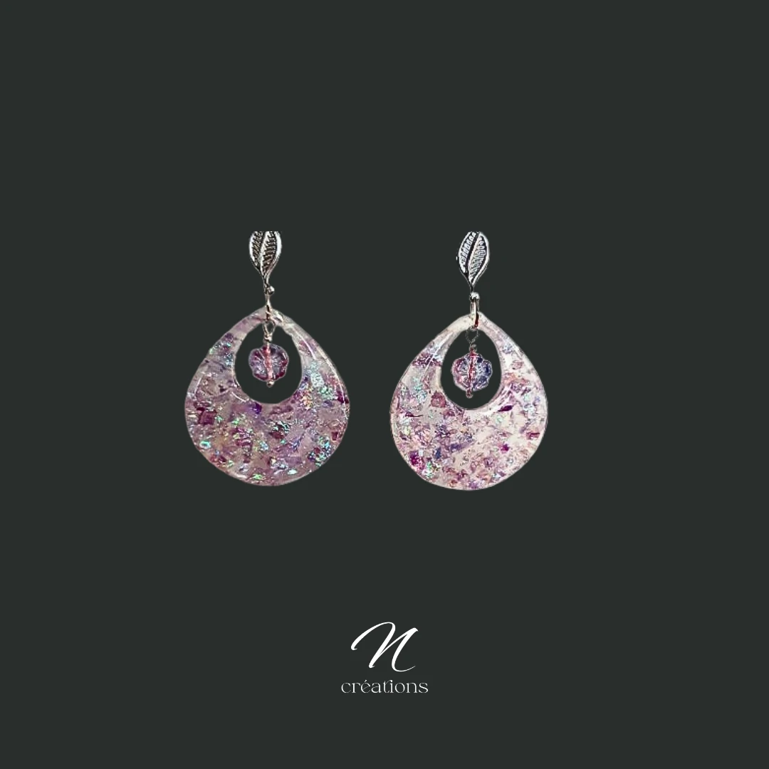 Boucles d’oreilles Gouttes Fleurs Holographiques