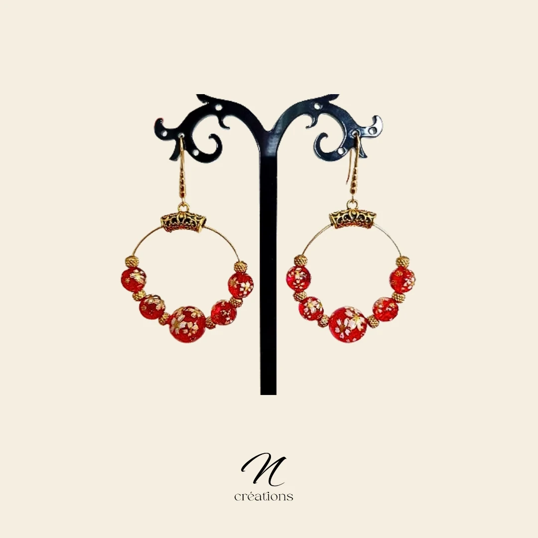 Créoles Tensha Dorées et Fleurs de Cerisier