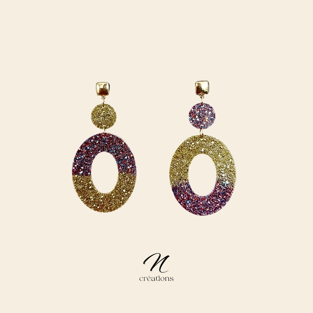 Boucles d’oreilles Ovales Or et Cassis