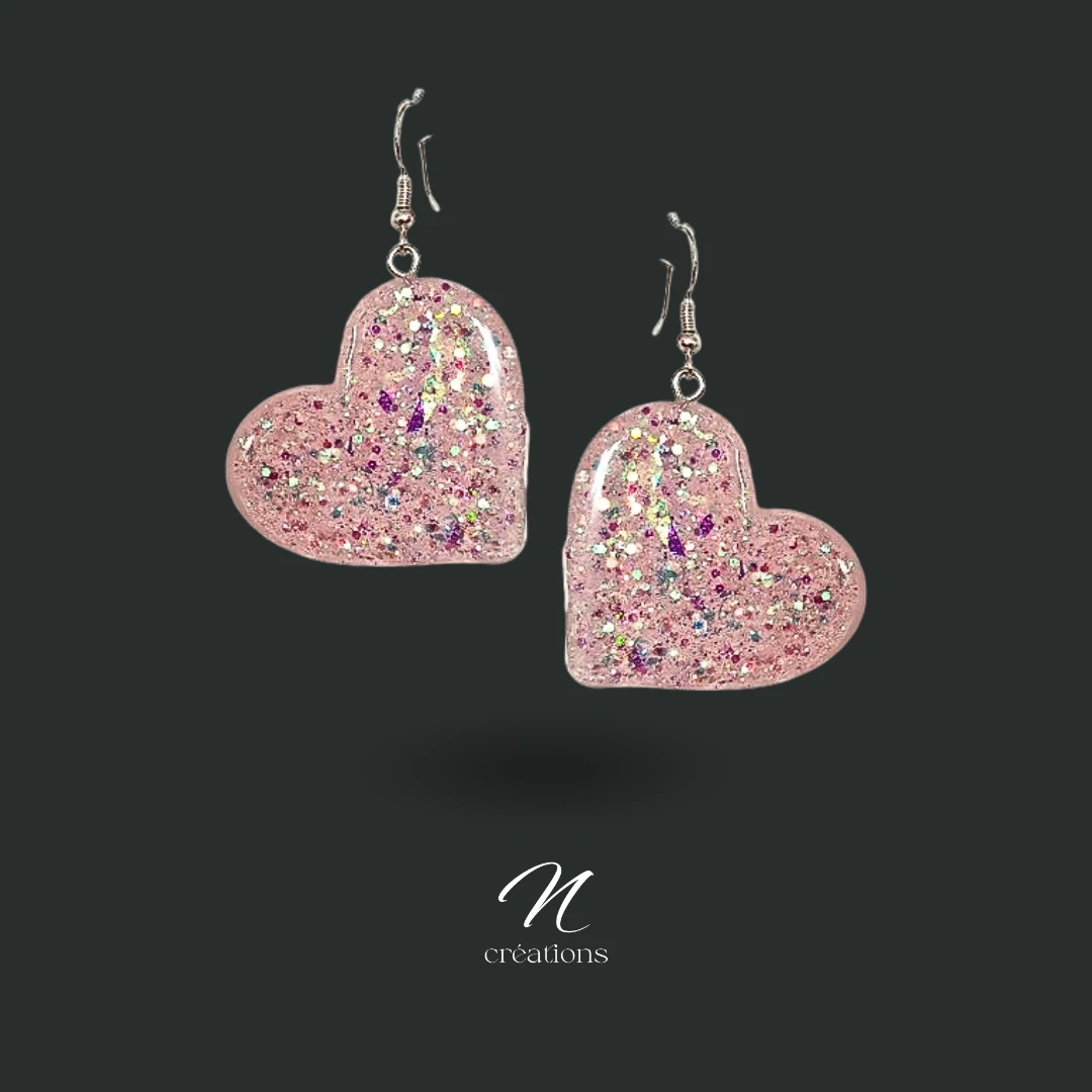 Boucles d’Oreilles Grands Cœurs Rose