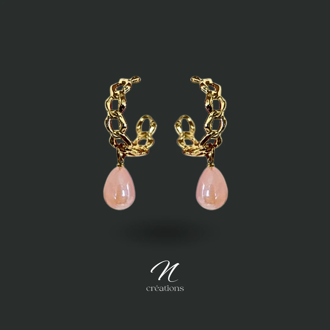 Créoles Ouvertes Gouttes Roses Nacrées