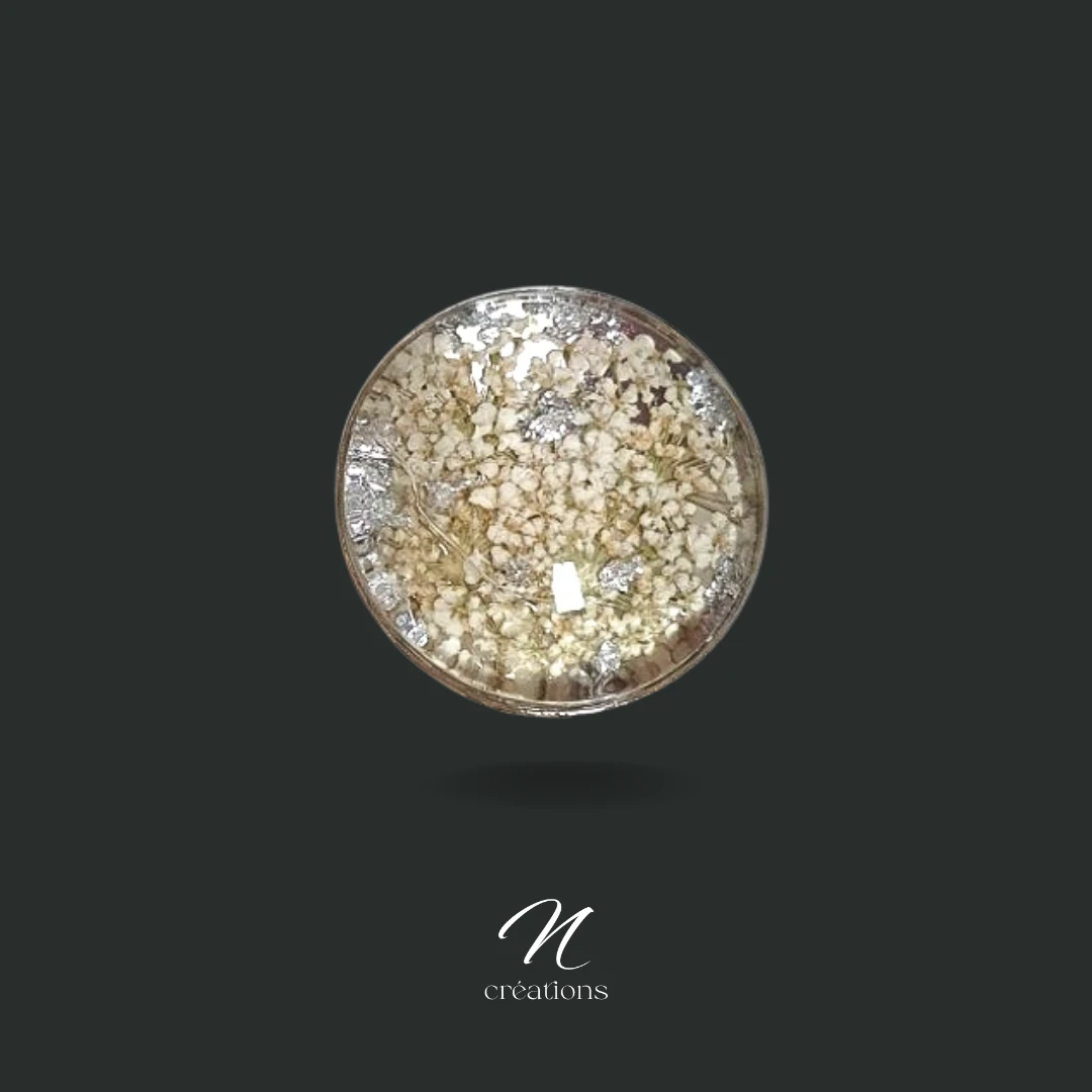 Bague fleurs séchées blanches
