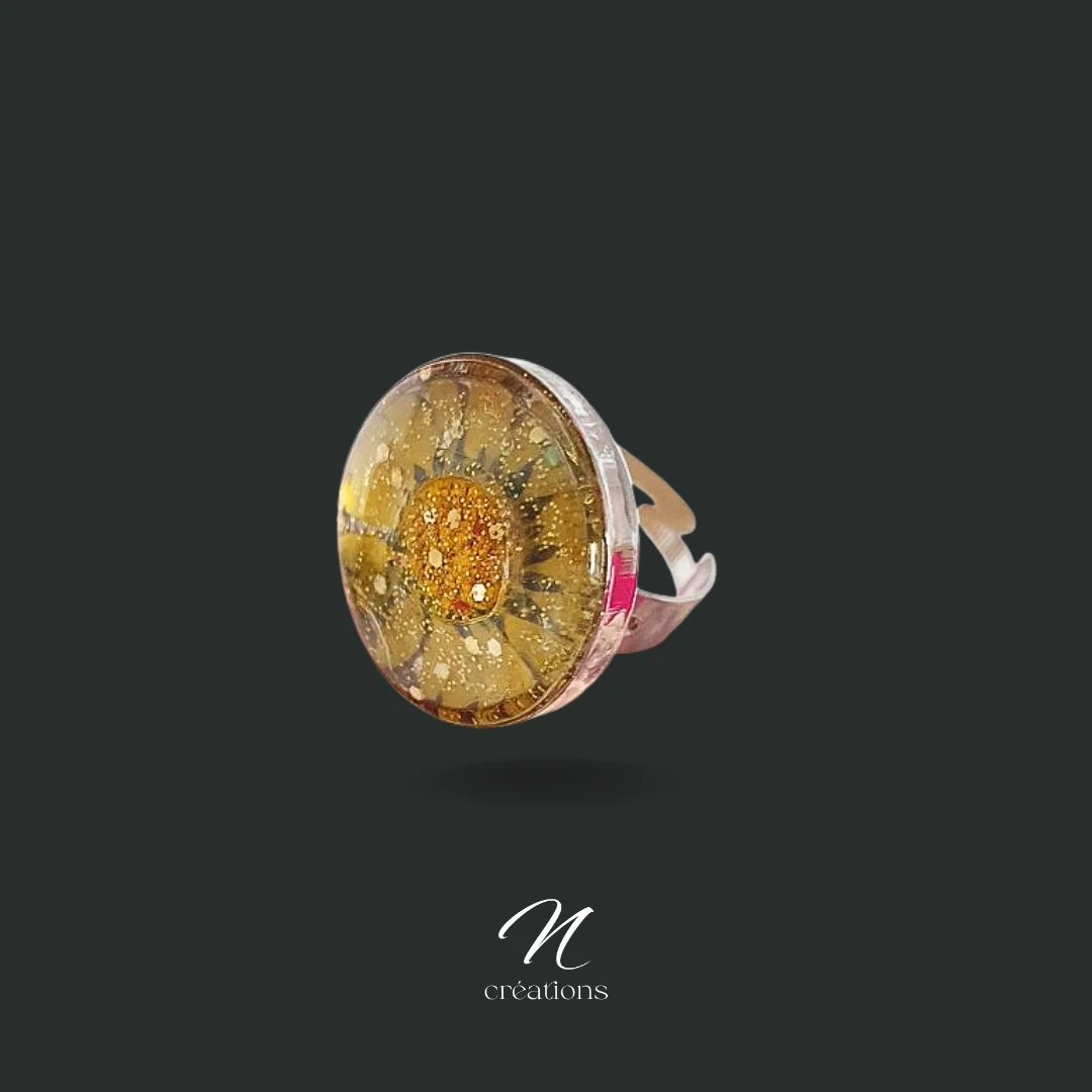 Bague fleur séchée jaune